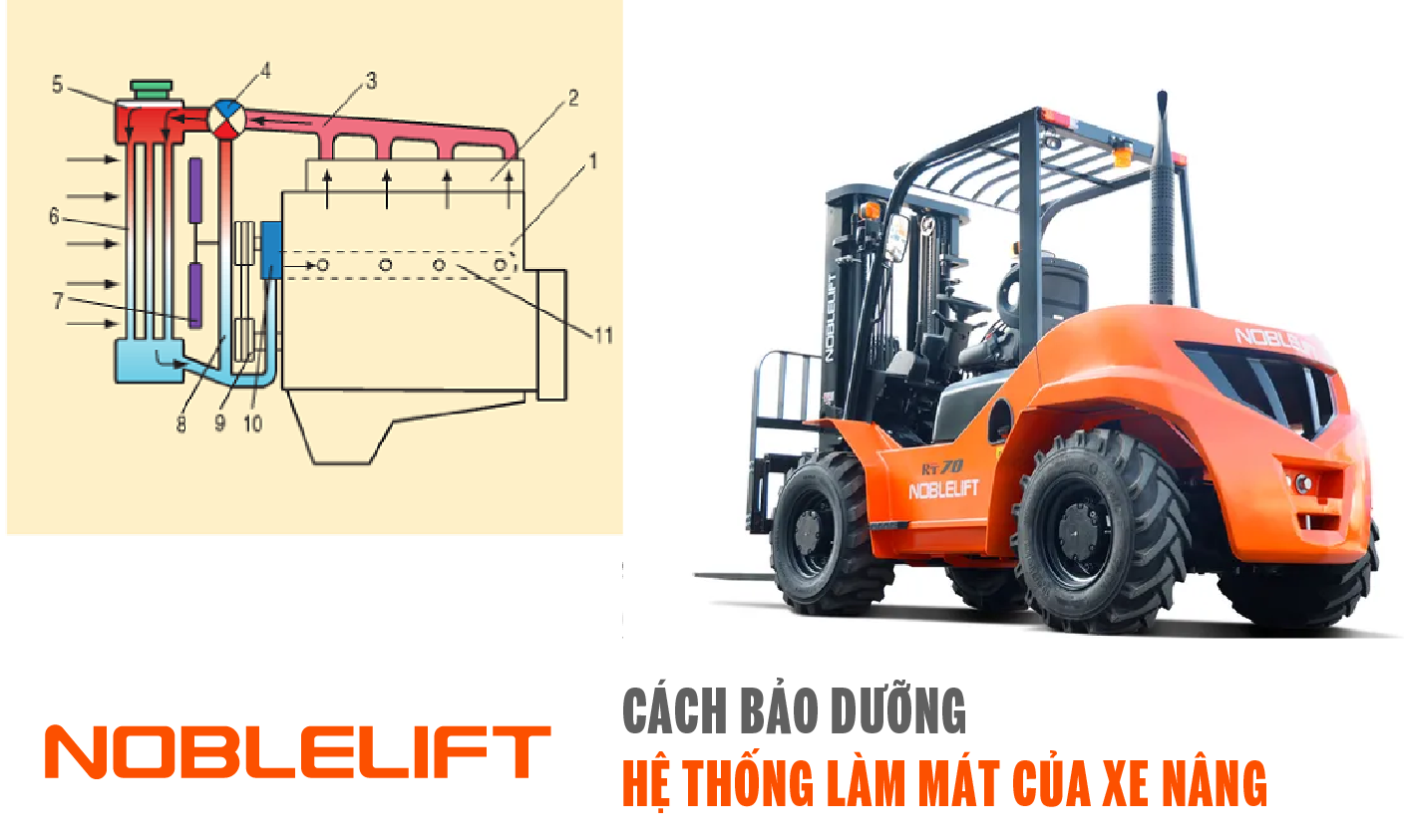 Sơ đồ cấu tạo hệ thống làm mát của xe nâng Noblelift